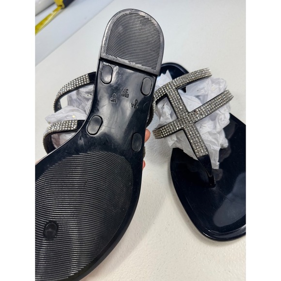 Rhinestone Thong Sandals Women's Black Jelly Slides Casual Sparkle Summer‎ - Picture 4 of 6